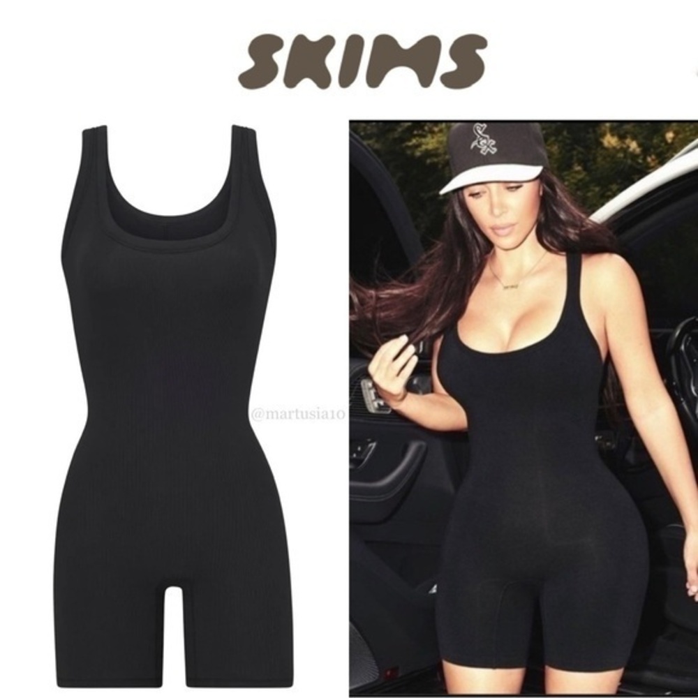 SKIMS COTTON RIB ONESIE IN ONYX BLACK XS NWT